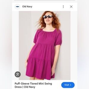 Old Navy Puff-Sleeve Tiered Mini Swing Dress XS
